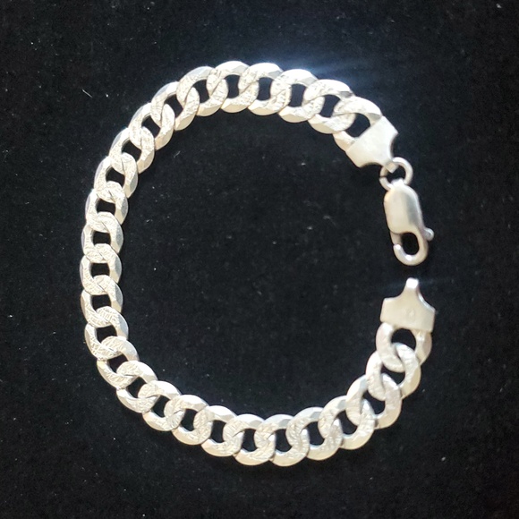 925 Sterling Silver Cuban link Chain Men’s Bracelet ,Made Italy - Picture 1 of 15